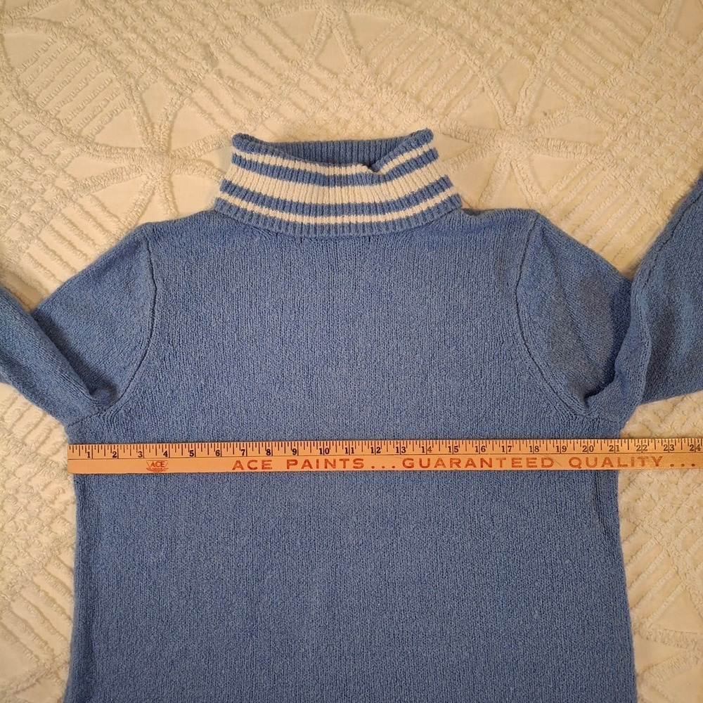 Talbots 1X Sweater Blue Turtleneck Striped Trim Cotton Pullover Long Sleeve - Picture 3 of 6